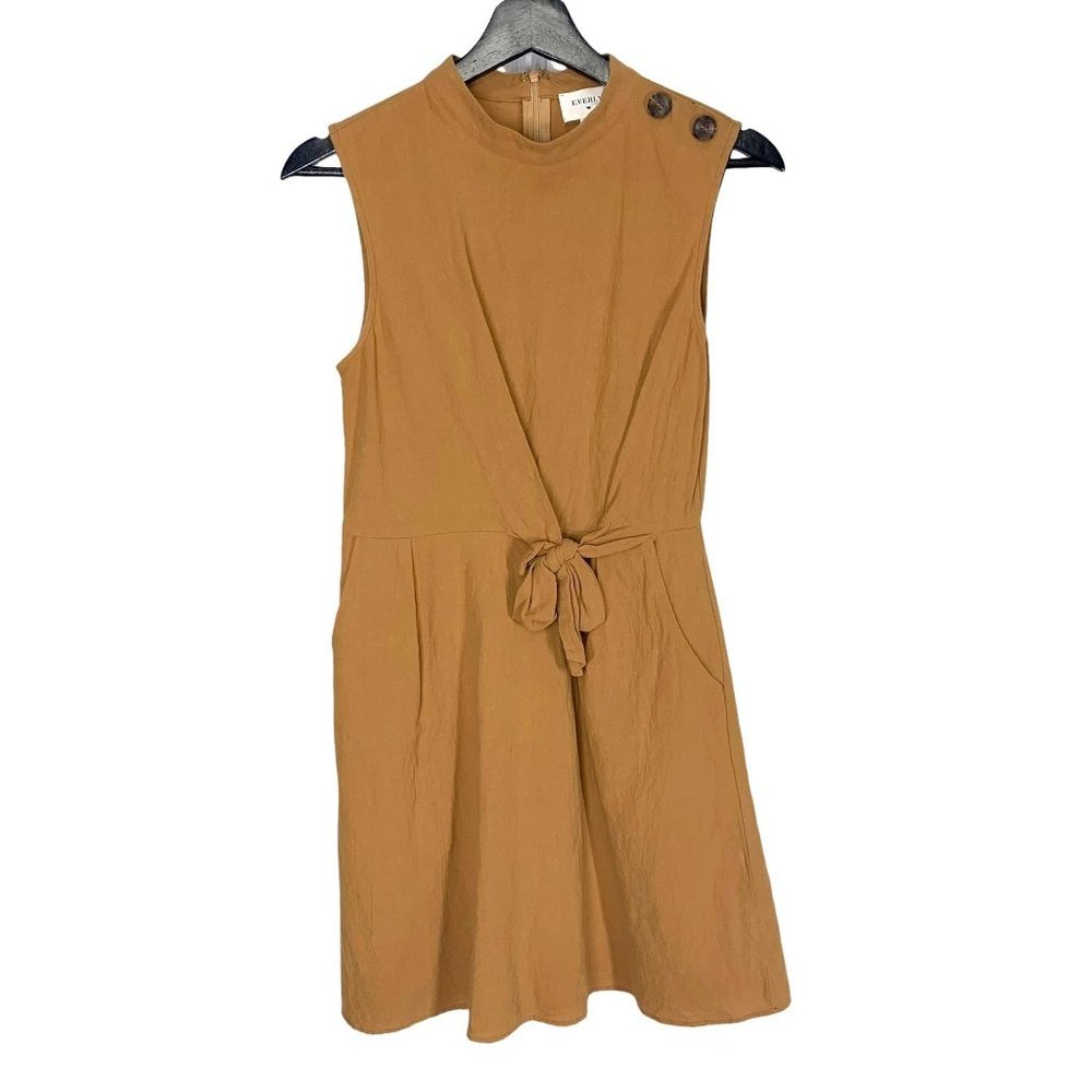 Everly Cotton Blend Crepe Sleeveless Waist Tie Sheath Dress Small